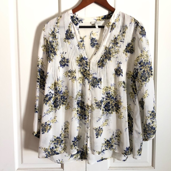 Joie Porcelain Laurel B Floral Pleat Blouse - Picture 2 of 3
